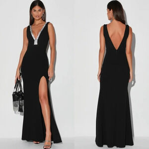 Lulus Stunned By You Black Rhinestone Mermaid Maxi Dress S Wedding Party Guest